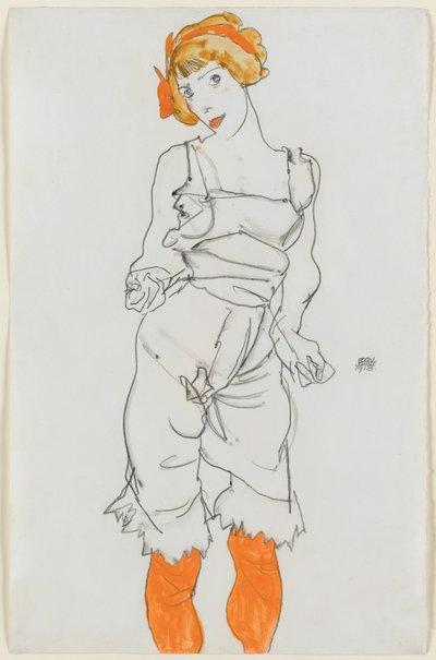内衣和袜子的女人 作者 埃贡·席勒（Egon Schiele）