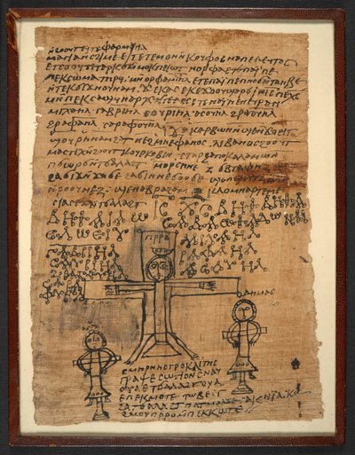 公元 475-525 年，6 世纪科普特魔法文本 Or 6796 (4)（纸莎草纸）中的耶稣受难图 作者 埃及人