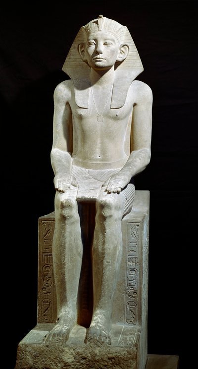 埃及古物：法老Amenemhet（Amenemhat）三世的石灰岩雕像。第十二王朝。公元前1910年。来自哈瓦拉。Dim.160厘米 开罗，埃及博物馆 作者 埃及第十二王朝