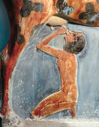 埃及古代：牛女神哈索尔喂养年轻的阿蒙霍特普二世（Amenophis II） 作者 埃及第十八王朝