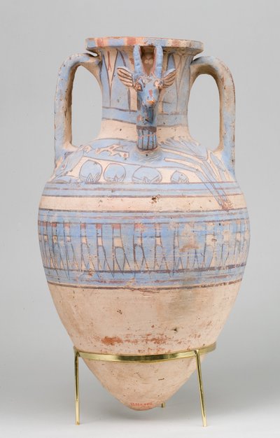 来自Malqata的Blue-Painted Ibex Amphora，c.1390-1353 BC（陶器，白色奶油色，油漆） 作者 埃及第十八王朝