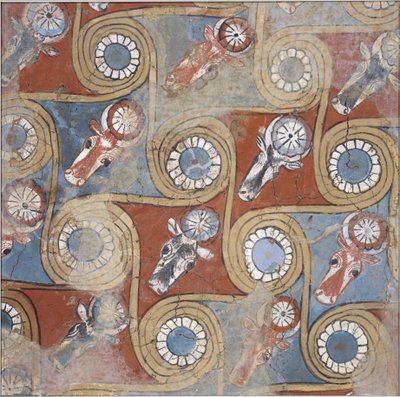 阿蒙霍特普三世宫殿的天花板画，c.1390-1353 BC（干泥，泥膏，石膏） 作者 埃及第十八王朝