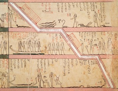 从Tuthmosis III墓（公元前1504-1450）新王国（壁画）进入坟墓的石棺下降 作者 埃及第十八王朝