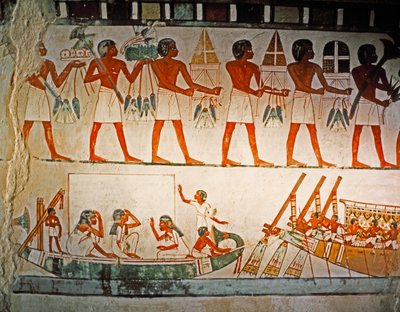 埃及艺术：Elwet el-Sheik Abdel Q...的 Nakht 陵墓壁画，约公元前 1425 年（石灰岩） 作者 埃及第十八王朝