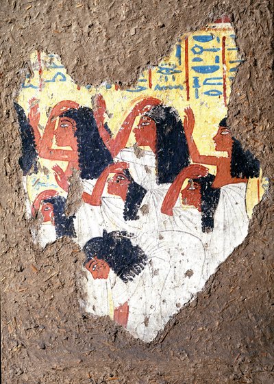 埃及古物：画家玛雅墓壁画，一组哭泣。 第十八王朝。 来自 Maia 教堂，Deir el-Medineh (el Medineh)，新帝国昏暗。 67 厘米都灵，埃及博物馆 作者 埃及第十八王朝