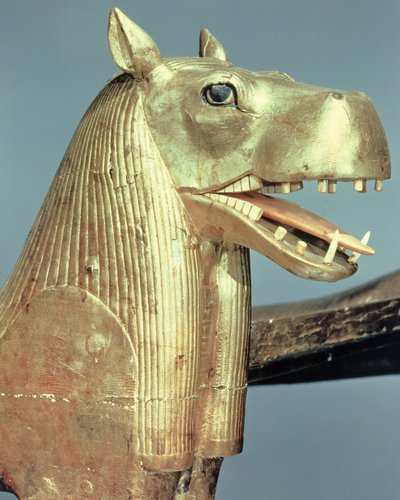 Tutankhamun（公元前1370-52）新王国（镀金木）墓中女神Tueris形式的丧葬床头 作者 Egyptian 18th Dynasty