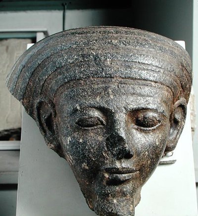 一位牧师的头，来自石棺，新王国，公元前1350年（花岗岩） 作者 Egyptian 18th Dynasty