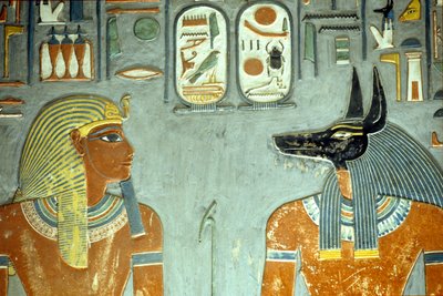 Horemheb和Anubis，来自Horemheb墓（公元前1323-1295）新王国（壁画）（细节218343） 作者 埃及第十八王朝