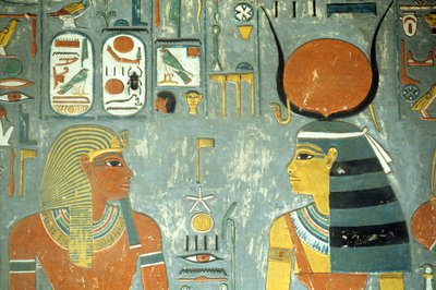 Horemheb和Hathor，来自Horemheb墓（公元前1323-1295）新王国（壁画）（细节218340） 作者 埃及第十八王朝