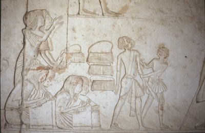 从Horemheb墓（公元前1323-1295）新王国（壁画）（详见218337）描绘工作中的文士的救济 作者 埃及第十八王朝