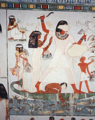 沼泽地里的狩猎和捕鱼场景，壁画，北墙，纵室，底比斯Sheikh Abd el-Qurna TT69墓，（联合国教科文组织世界遗产名录 作者 埃及第十八王朝