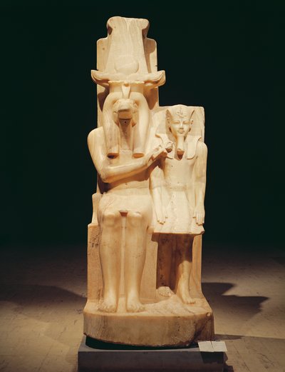 Sobek向Amenhoteop III提供Ankh（公元前1417-1379）新王国（雪花石膏） 作者 Egyptian 18th Dynasty
