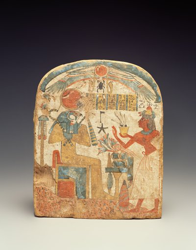 Stelae描绘死者之前的Horus，来自新王国卢克索（漆木） 作者 Egyptian 18th Dynasty