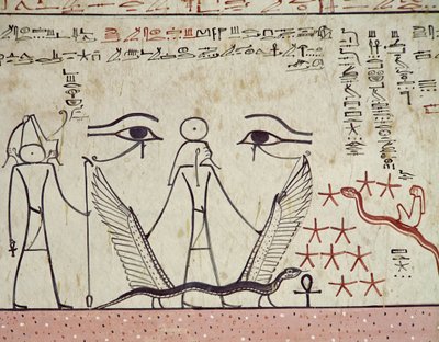 两个神秘的眼睛，来自Tuthmosis III墓（公元前1504-1450）新王国（壁画） 作者 埃及第十八王朝