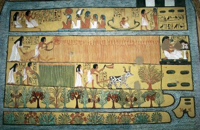 埃及底比斯，Dayr al-Madinah（Deir el-Medina）的国家劳工村，Sennedjem 墓，描绘伊阿鲁田间农业场景的壁画，新王国，XIX 王朝 作者 埃及第19王朝