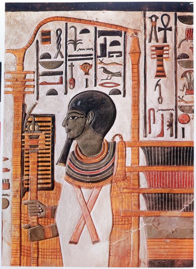 历史。 古埃及。 Ptah，九神宇宙起源中原始土丘的神化。 古埃及帝王谷内菲尔塔莉墓中的壁画。 （壁画） 作者 埃及第19王朝