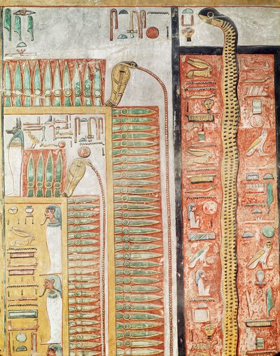 救济描绘了死者必须穿越来世的道路，来自Seti I墓（公元前12944  -  1279年）新王国（绘石灰石） 作者 Egyptian 19th Dynasty