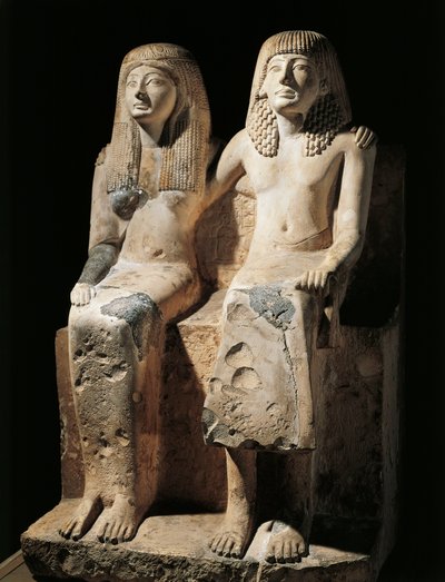 代表抄写员 Pendua 和他的妻子 Nefertari（石灰石）的雕像组发现了埃及代尔麦地那 作者 埃及第19王朝