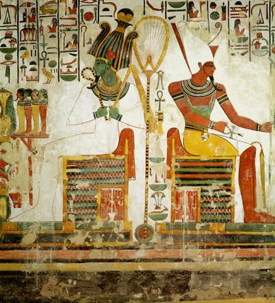 The Gods Osiris和Atum，来自新王国奈费尔塔里墓（壁画） 作者 埃及第19王朝