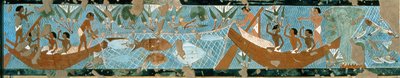 从Ipuy墓，底比斯的壁画，描绘一个捕鱼场景，新王国，公元前12。12年（绘石灰石） 作者 埃及第19王朝