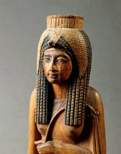 Deir el-Medina 出土的阿蒙霍特普一世的妻子 Ahmes Nefertari 木雕像，细节，半身像，新王国，XIX 王朝 作者 埃及第19王朝