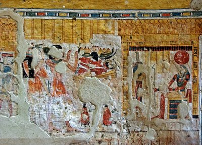 Egyptian antiquite: representation of Shuroy and his wife worshipping deities. Painting of the Tomb of Shuroy (TT13). 20th dynasty. 1190-1077 BC Necropole of Dra Abu el-Naga, West Bank of Luxor, Egypt 作者 埃及第20王朝