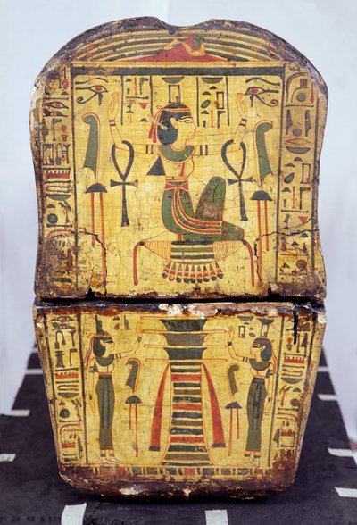 可能在Deir El-Bahri发现的Nesyamun木乃伊棺材的端部视图，新王国，约公元前1100年（漆木）。 作者 埃及第20王朝