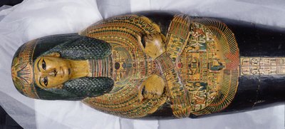 Nesyamun木乃伊的内盖，可能是在Deir El-Bahri发现的，新王国，约公元前1100年（彩绘木）（308052的细节）。 作者 埃及第20王朝