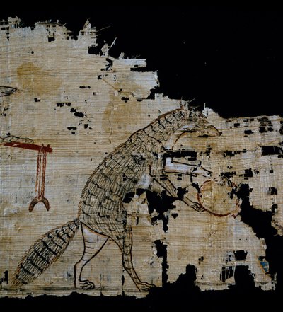 描绘讽刺场景的纸莎草，约公元前1100年，可追溯至拉美西斯九世统治时期，细节，埃及文明，新王国，第二十王朝 作者 埃及第20王朝