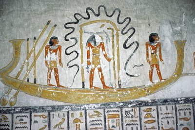 来自新王国拉美西斯六世（公元前1145-1137）（壁画）的夜船 作者 埃及第20王朝