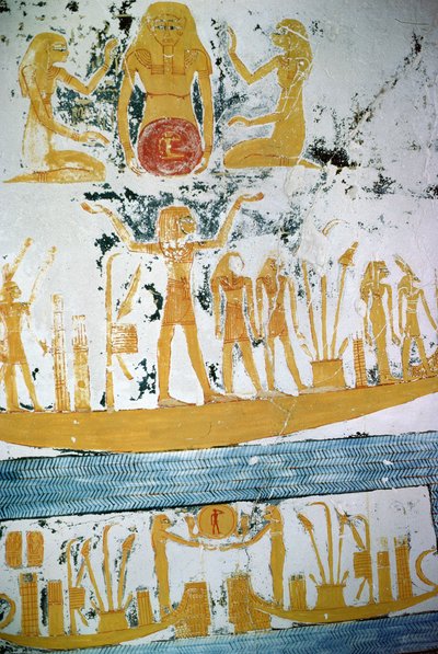 来自新王国拉美西斯六世（公元前1145-1137）（壁画）的夜船 作者 埃及第20王朝