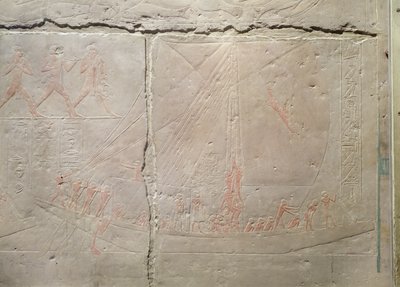 描绘乘船旅程的救济，从旧王国Akhethotep的Mastaba，公元前240年（画石灰石） 作者 埃及第五王朝