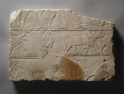 救济与沙漠动物，旧王国，在Saqqara找到，c.2472-2455 BC（彩绘石灰石） 作者 埃及第五王朝