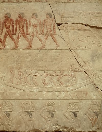 牵引船，从Mereruka的Mastaba，旧王国（绘石灰石） 作者 Egyptian 6th Dynasty