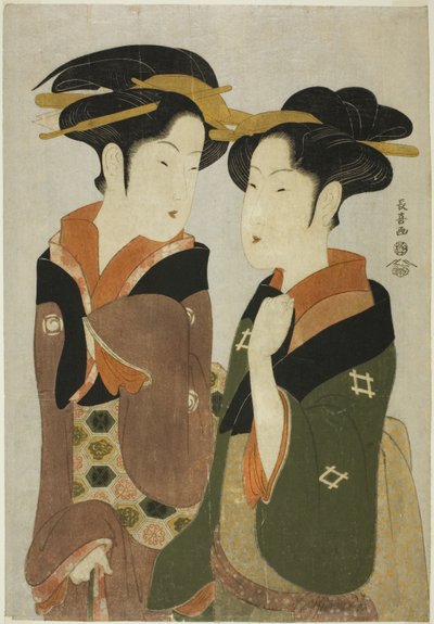Izutsuya 的女招待 Kan 和 Ogiya 的艺妓 Fuseya 作者 荣斋斋