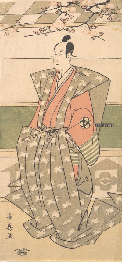 演员万户光五郎二世身穿礼仪长袍，与上衫一起，1751-1788。 作者 荣斋斋