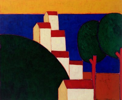 在普罗旺斯阿尔卑斯山，1999年（纸上丙烯酸） 作者 Eithne当代艺术家多恩