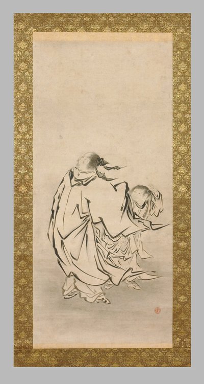 两个塞宁，16 世纪末至 17 世纪初（水彩和墨水，纸上，裱在绢上，象牙
丝绸、象牙） 作者 嘉纳荣德