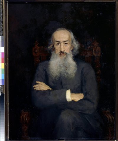历史学家康斯坦丁·贝斯图耶夫·里奥米内 (Bestoujev-Rioumine) 的肖像 (1829-1897) - 叶卡捷琳娜·谢尔盖耶夫纳·扎鲁德纳亚·卡沃斯 (1862-1918) 绘画，布面油画 (101x79 厘米) 作者 叶卡捷琳娜·谢尔盖耶夫娜·扎鲁德纳亚·卡沃斯