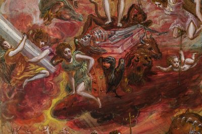 便携式祭坛：中央面板描绘了基督教骑士的寓言，细节 2384586（面板上有蛋彩画） 作者 埃尔·格列柯