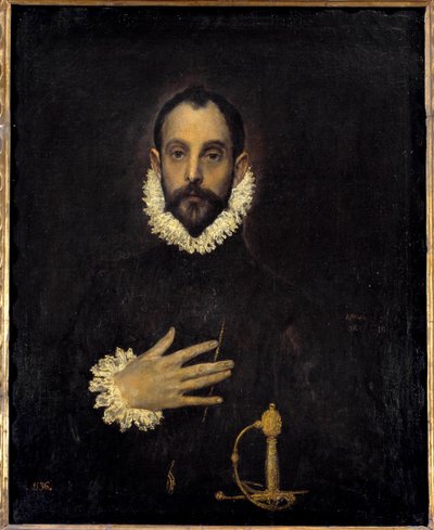 手放在胸前的绅士肖像 多米尼克斯-西奥托科普洛斯（dit El Greco）（1540-1614）的绘画。1577年，太阳。0,81 x 0,66 米 马德里普拉多博物馆 作者 El Greco