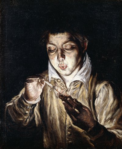 一个男孩点燃蜡烛， 作者 El Greco
