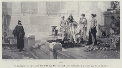 Ancient Greek artist Zeuxis choosing from the most beautiful women of the city of Crotone the model for his painting of Helen of Troy (engraving) 作者 Eleuterio Pagliano