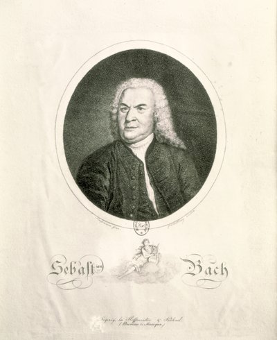 约翰·塞巴斯蒂安·巴赫（1685-1750）的肖像，由Friedrich Wilhelm Nettling（雕刻）刻（（bw照片） 作者 埃里亚斯·戈特蒂布·豪斯曼