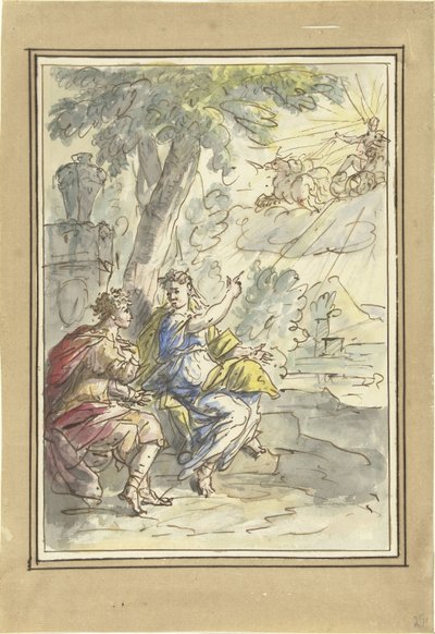 克莱墨涅 (Clymene) 向她的儿子法厄同 (Phaeton) 讲述了他的父亲阿波罗 (Apollo) 作者 埃利亚斯·范奈梅亨