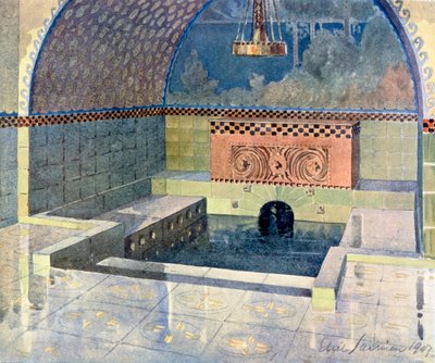 Merijoki 乡村别墅的浴室，由 Eliel Saarinen 设计，选自《Documents d