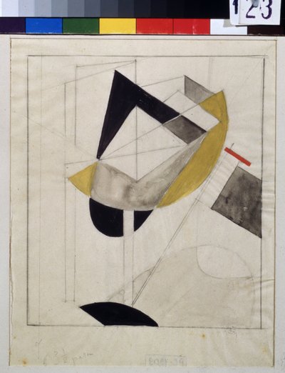 Proun 19 (Proun 19) - Lazar Lissitskij 的作品，又名 El Lissitskij (Lissitsky、Lissitski 或 Lissitzky)（1890-1941 年），纸上水粉和墨水，约 1920 年 - 俄罗斯前卫艺术，20 世纪早期，抽象艺术 - 莫斯科国立特列季亚科夫美术馆 作者 埃利泽马科维奇利西茨基