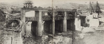 里奥尼水力发电厂。插图来自苏联建立社会主义，1933年。 作者 埃利泽马科维奇利西茨基