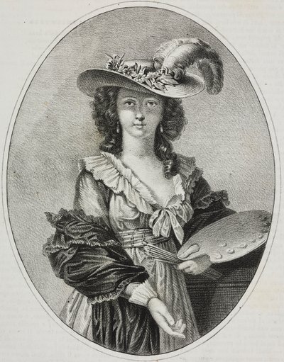 法国画家伊丽莎白-维吉-勒布伦（Elisabeth Vigee Le Brun）的调色板自画像，乔瓦尼-马里亚尼（Giovanni Mariani）的石版画，选自 Poliorama Pittoresco，第 42 期，5 月 28 日 作者 伊丽莎白·路易丝（后）维吉·勒布伦