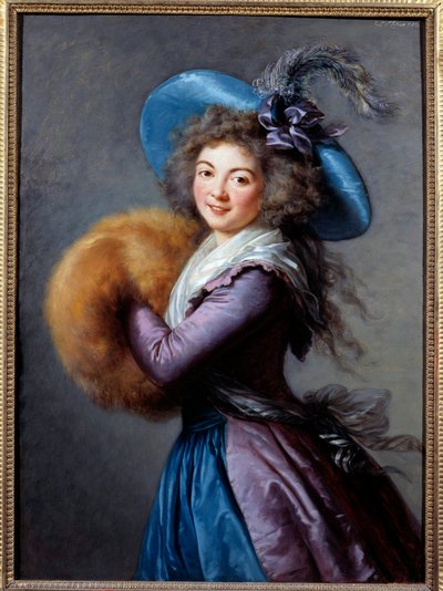 莫尔-雷蒙德夫人（1759-1833）的肖像，意大利喜剧团的女演员 她戴着一顶羽毛帽，戴着袖子。玛丽-伊丽莎白-路易丝-维吉-勒布伦（或维吉-勒布伦或维吉-勒布伦）（1755-1842）1786年画的太阳。1,04x0,76米--肖像画o 作者 伊丽莎白·路易丝·维吉·勒布朗